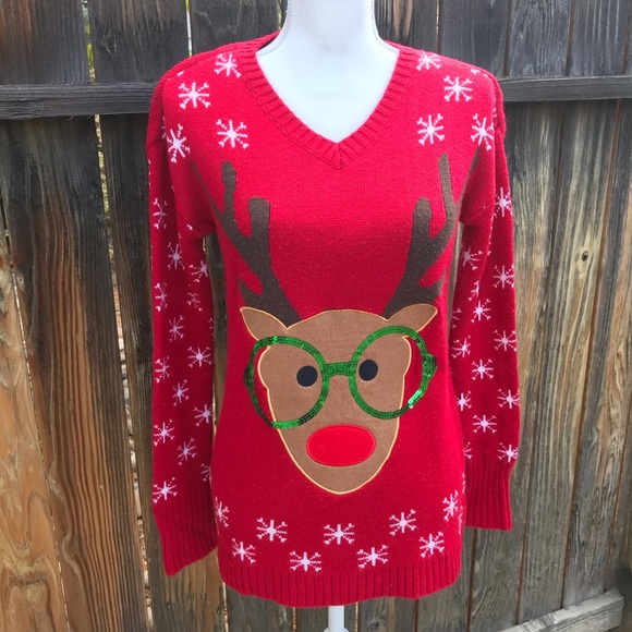 Sweaters - “Ugly” Christmas Sweater - Rudolph (Red)
